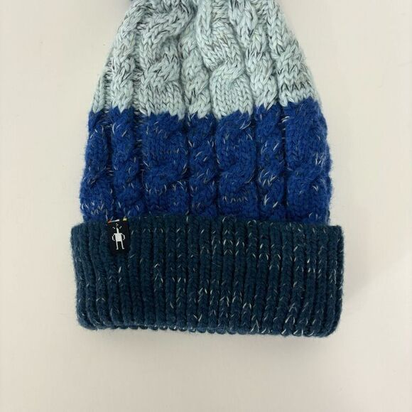 Smartwool Blue Colorblock Pom Pom Merino Wool Winter Hat Women's - Picture 3 of 6